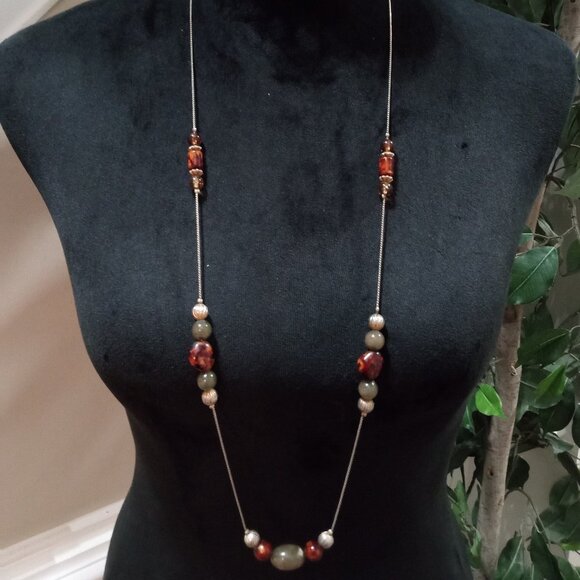 Womens Modern Fashion Multicolor Charm Beaded Long Necklace with Round Clasp - Picture 1 of 10